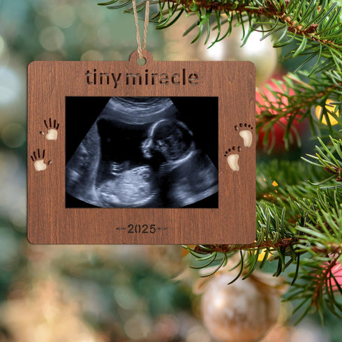 Creawoo 2025 Tiny Miracle Christmas Ornament Sonogram Picture Frame Baby's First Christmas Baby Gift Ultrasound Photo Frame Tiny Miracle Keepsake ...