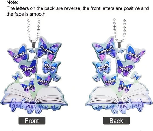 Butterfly Car Hanging Ornament, Butterfly Car Rearview Mirror Accessories, Christian Jesus Cross Car Pendant for Home Decoration Keepsake Christma...
