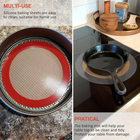8 Inch Round Silicone Baking Mat, Set of 3 Reusable Silicone Baking Mats, Silicone Mat for 8 Inch Cake Pan, Silicone Mat for Baking Cake, Pizza, P...