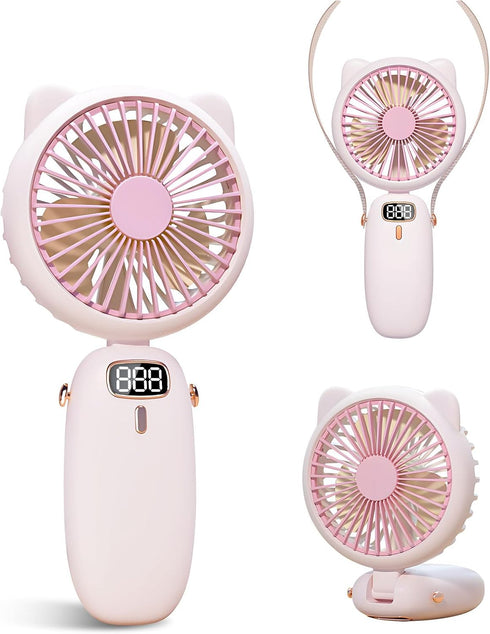 Handheld Fan Mini, Cute Hand Fan Portable, Powerful USB Rechargeable Fan with 4 Speeds and LED Display for Kids Women, Battery Small Electric Hand...