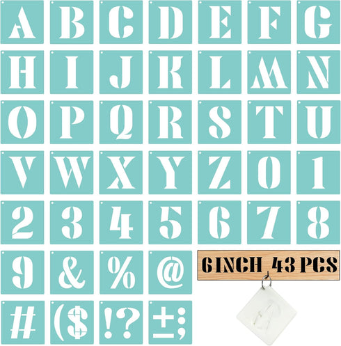 Large Letter Stencils 6 Inch, 43 Pcs Letter and Number Stencil, Alphabet Stencils Reusable Plastic Drawing Templates Kits with Symbol for Painting...