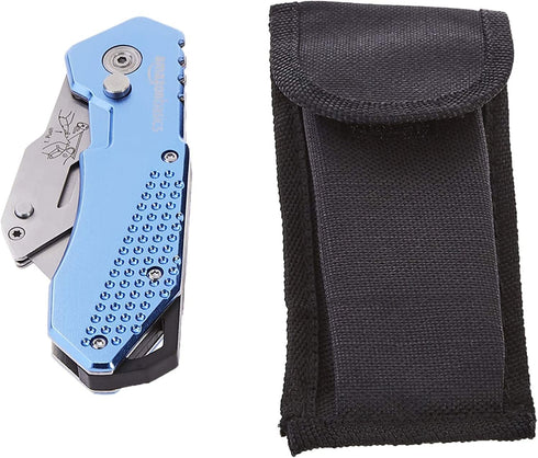 Amazon Basics Folding Utility Knife, Lightweight Aluminum Body with Holster, Light Blue...