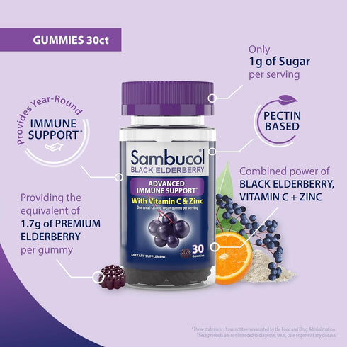 Sambucol Black Elderberry Gummies with Vitamin C & Zinc - Sambucus Elderberry Gummies for Immune Support, High Antioxidants, Gluten Free, Vegan, E...