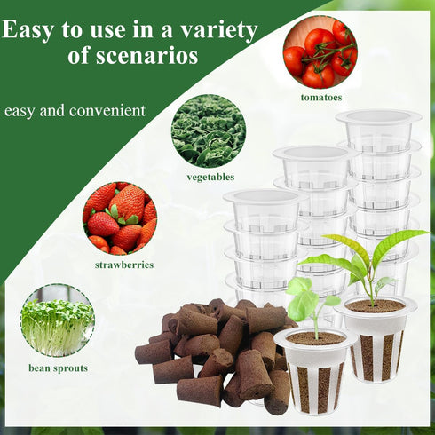 80 Pcs Hydroponic Seeds Grow Sponges Pods Kit,Indoor Hydroponics Growing System Root Plant Basket,Hydroponic Pods Cups Pot and Grow Sponges for Ga...