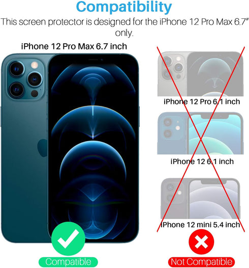 LK [3+3 Pack 3pack Screen Protector Compatible for iPhone 12 Pro Max 6.7-inch + 3pack Camera Lens Protector, Tempered Glass, Easy Frame Installati...