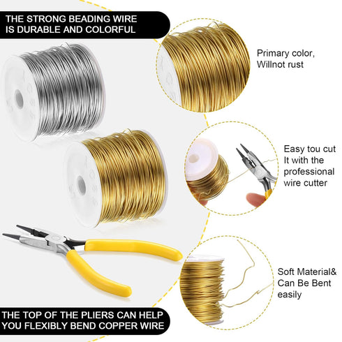 2 Rolls 20 Gauge Wire for Jewelry Making and Pliers Silver Craft Wire Tarnish Resistant Jewelry Beading Wire for DIY Jewelry Craft Making Supplies...
