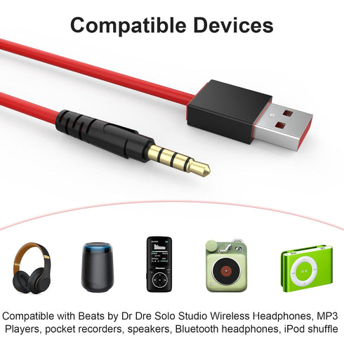 USB to 3.5mm Headphones Charging Cable Cord Compatible with Beats by Dr Dre Solo Studio Wireless Headphones, MP3 Player, iPod Shuffle, Speakers, V...