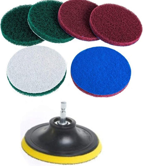 DUOSHIDA 4 Inch Drill Powered Brush Tile Scrubber Scouring Pads Cleaning Kit, 2 Different Stiffness, 4-Inch Disc Pad Holder with 6 Scrubbing Pads,...