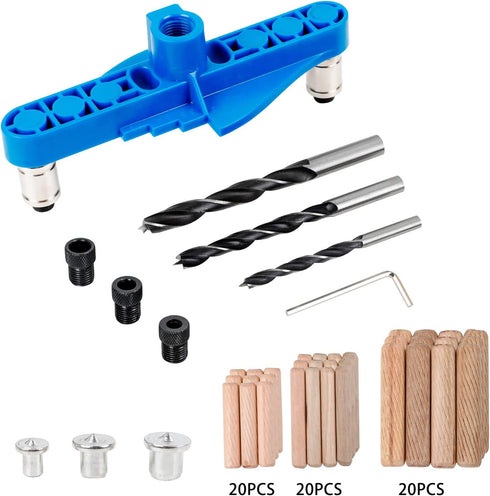 74 PCS Handheld Dowel Jig Kit, 2 in 1 Center Scriber Line Doweling Hole Jig with Wood Dowels Pins Drill Bits for Woodworking Drilling and Marking...