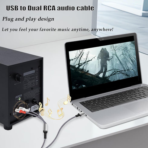 Compatible with USB to RCA Cable Audio Aux Adapter, 6.6FT USB to 2RCA Cable HiFi Stereo Y Splitter for USB A Laptop, Linux, Windows, Desktops, PS4...