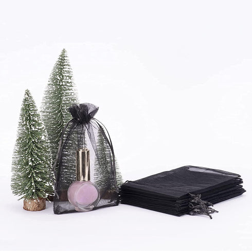 HongyiTime 100PCS Premium Sheer Organza Bags, Black Wedding Favor Bags with Drawstring, 4x6 inches Jewelry Gift Bags for Party, Festival, Makeup O...