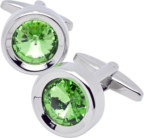 Round Green Crystal Men's Cufflinks In Gift Case Classic Round Silver Crystals Cufflinks for Men Jewelry for Wedding Party Business Birthday Anniv...