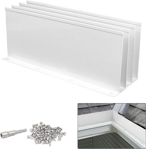 Gutter Valley Splash Guard,Aluminum Rain Diverter Roofing Gutter Splash Guards for Valley,Corner or Straight,10 Inch Each (4 Pcs White)...
