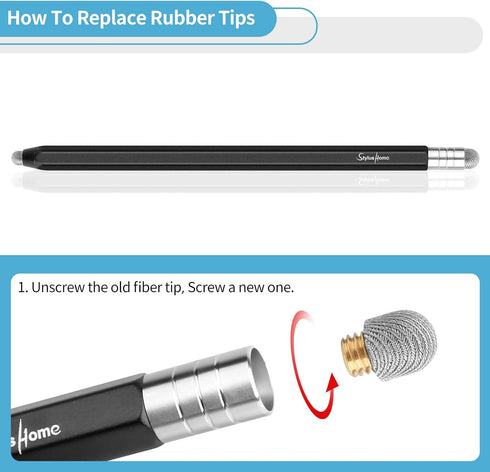 StylusHome Stylus for Touch Screens (2 Pcs), High Sensitivity 2 in 1 Fiber Tips Pen with 8 Extra Replaceable Tips, Stylus for iPad iPhone Tablets ...