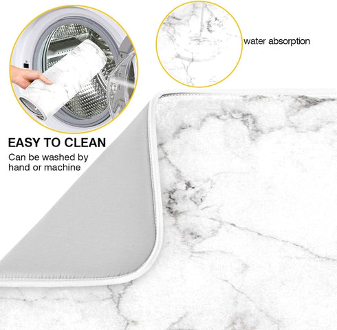 White Marble Dish Drying Mat Kitchen Counter Gold Absorbent Microfiber Drying Rack Pads 16x18 inch for Countertop Dishes Large Drain Mats and Prot...