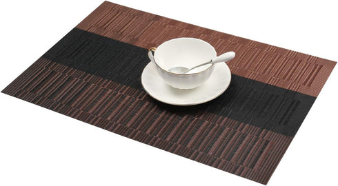 SHACOS Placemats Set of 4 Woven Vinyl Table Mats Place Mats for Dining Table Heat Resistant Wipe Clean (4, Ombre Coffee Black)...