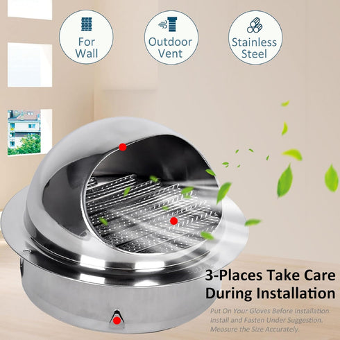 3 INCH Wall Air Vent Cover, Moonjor Thicken 304 Stainless Steel Round Extractor Wall External Cover for Apartment, Villa, Flats, House - Silver...