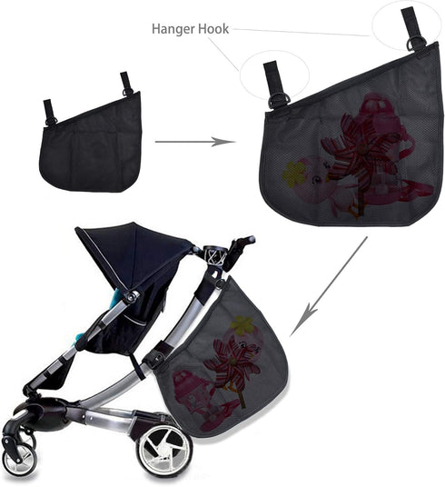 2 Pack Portable Side Sling Stroller Cargo Net ,Non-Slip and Adjustable Straps Storage Mesh Bag ,Food Storage ,Friut Storage Bag for Baby Stroller ...