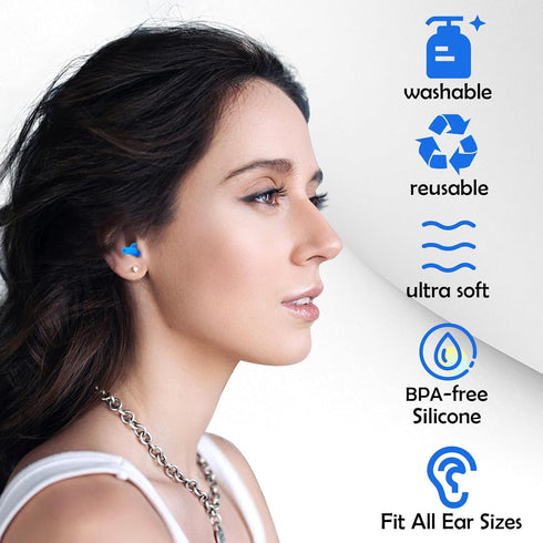 Ear Plugs for Sleeping Noise Cancelling, Reusable Silicone Sound Blocking Earplugs, Waterproof Noise Reduction Ear Plugs for Shooting, Swimming, C...