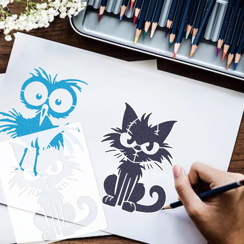 Bird Cat Stencils for Painting on Wood, Cartoon Stencils for Crafts Reusable Wood Burning Drawing Art Animal Paint Stencils and Patterns for Wall ...