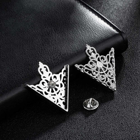 3 Pairs Retro Hollow Pattern Brooches Angle Triangle Shirt Collar Pins Brooch Buckle for Women and Girls (Gold, Silver, Antique Bronze)...