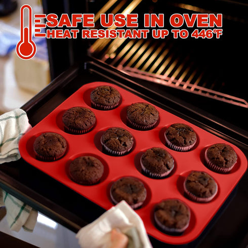 Anaeat Silicone Muffin Pan - Regular 12 Cups Cupcake Tray, Non-Stick Silicone Baking Molds for Making Muffin Cakes, Cupcake, Chocolate, Bread,Tart...