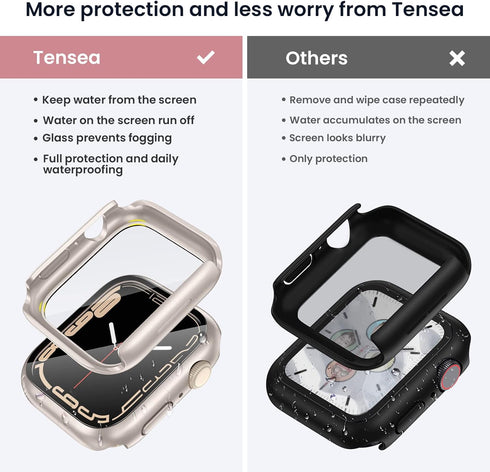 Tensea for Waterproof Apple Watch Screen Protector Case SE2 Series SE 6 5 4 40mm Accessories, iWatch Protective PC Face Cover Built-in Tempered Gl...