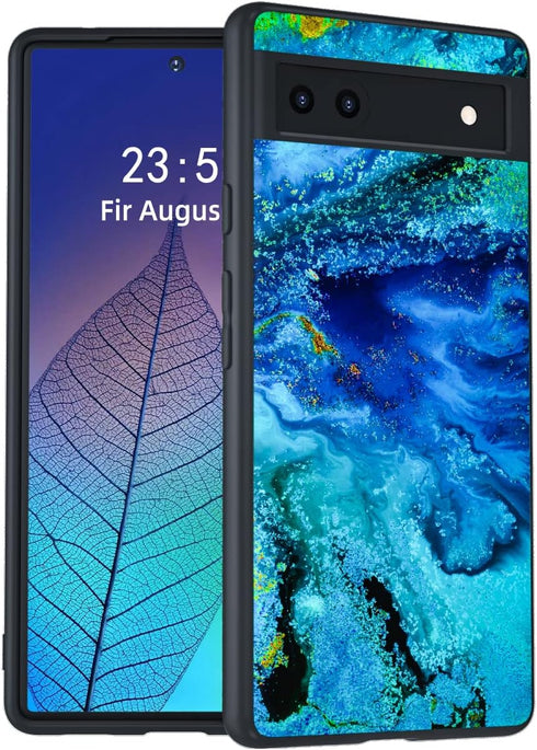 Google Pixel 6A Case, Slim Fit Marble Pattern Glow in The Dark Luminous Hybrid Hard PC Soft TPU Bumper Shockproof Drop Protective Case for Men and...
