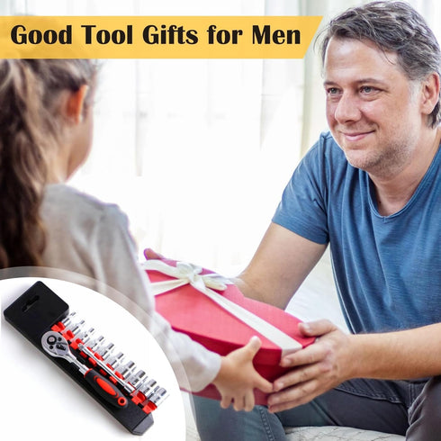1/4 Inch Ratchet Socket Wrench Set, Metric Socket Set with Quick Release Reversible Ratchet Wrench and Extension Bar, Metric SAE Mechanic Tool Kit...