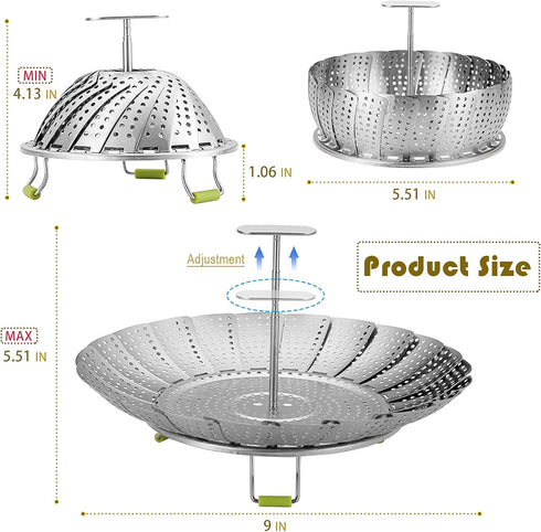 Vegetable Steamer Basket, Stainless Steel Folding Steamer, Insert for Veggie Fish Seafood Cooking, Expandable to Fit Various Size Pot(5.1" to 9")...