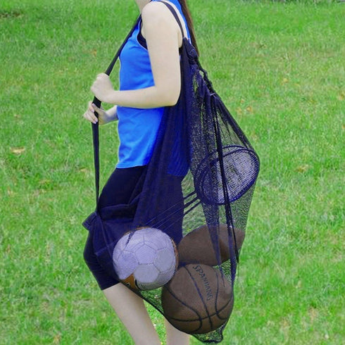 Heavy Duty Mesh Ball Bag, Drawstring Sport Equipment Storage Bag for Basketball, Soccer, Sports Beach and Swimming Gears with Adjustable Shoulder ...