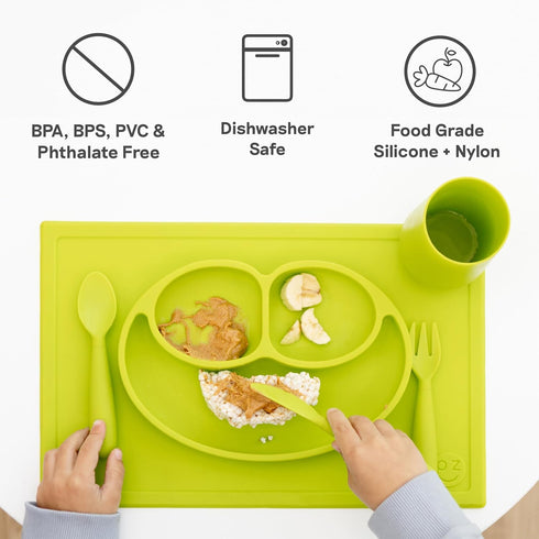 ezpz Happy Utensils - 24 Months+ (Coral) - BPA Free Toddler Utensils - Fork, Spoon and Knife for Toddlers and Preschoolers - Kids Utensils for Sel...