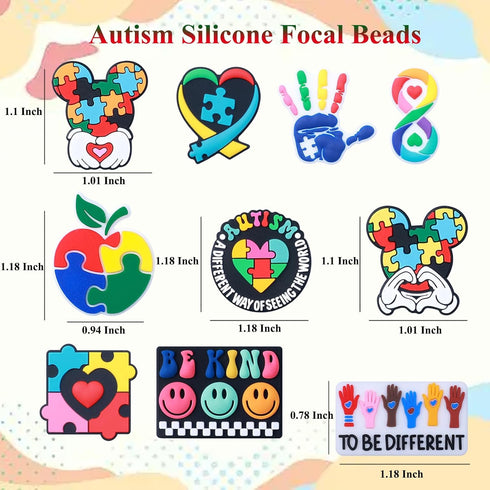 40PCS Autism Awareness Silicone Focal Beads for Pens Shaped Focal Beads Bulk for Keychain Making Beaded Pen Beadable Pens DIY Gifts Lanyard Making...
