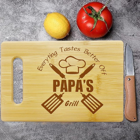Everything Tastes Better Off Papa's Grill-Cutting Boards for Kitchen,Cute Bamboo Cutting Board,Papa Dad Cooking Gifts,Gifts for PAPA 10.6x7 Inch...