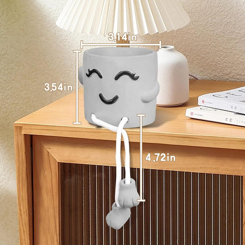 Uguisu 1PCS Cute Smiley Face Plant Pot with Feet Hanging Cement Planter Succulent Planter Small Flower Pots Fun Planter for Home and Room Decorati...