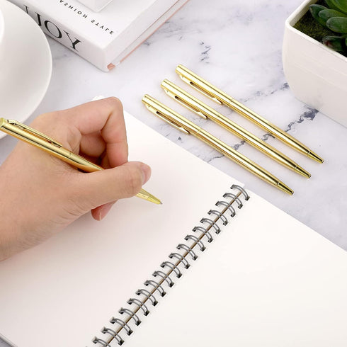 Giantree Slim Metallic Ballpoint Pens, 8Pcs 1.0mm Black Ink Ballpoint Pen Smooth Writing Quick Drying Pen for Office School Supplies(Gold)...