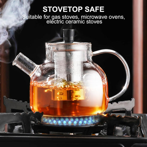 PARACITY Glass Teapot Stovetop, Borosilicate Clear Tea Kettle with Removable Stainless Steel Infuser,Teapot Blooming and Loose Leaf Tea Maker Tea ...
