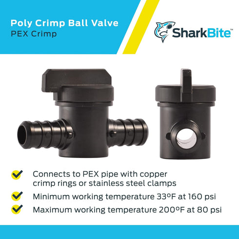 SharkBite 1/2 Inch Poly Crimp Ball Valve, Pack of 2, PEX Pipe, PE-RT, 24606Z2...