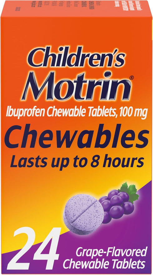 Motrin Children's Chewable Tablets with Ibuprofen, Kids' Fever Reducer & Pain Reliever for Sore Throat, Fever, Toothache & Pain Relief, Grape Flav...