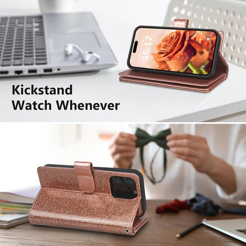 Varikke for iPhone 13 Pro Wallet Case Detachable with Card Holder for Women, Fashion Glitter PU Leather Strap Strong Magnetic Flip Wallet Removabl...