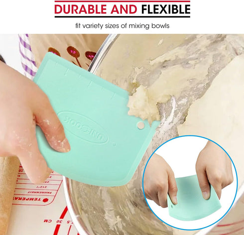Unicook Dough Scraper Cutter, Flexible Bowl Scraper, Plastic Bench Scraper for Baking Pizza/Pastry/Cake, Multipurpose Baking Tools with Measuring ...