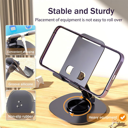 Diaclara Cell Phone Stand for Desk 360° Rotating,Full Metal Foldable Desk Phone Holder,Thick Case Friendly, Compatible with All Smart Phones,Ipad,...