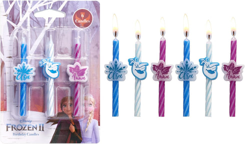 Disney Frozen II Birthday Cake Candles | 6 Birthday Candles for Cake Decorations, White, Blue, Pink Stripe Candles Featuring Anna, Elsa, & Olaf fo...