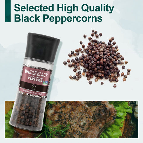 Soeos Spice Seasoning Set of 4, 9.8oz(277.82g), With Integrated Grinders, Salt and Pepper Grinder Set, Pure and Fresh Perfect for BBQ Seasoning Gi...
