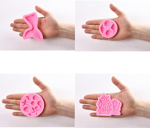 Mermaid Theme Cake Mold, Mermaid, Shell, Seaweed, Coral Silicone Mold Cupcake Toppers Mold for Candy,Chocolate,Fondant,Polymer Clay,Crafting Proje...