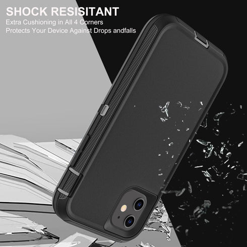 for iPhone 11 Case, Military Grade 3 in 1 Heavy Duty Shockproof/Drop Proof/Dust Proof Case with 2Pcs Tempered Glass Screen Protector (Black/Grey)....