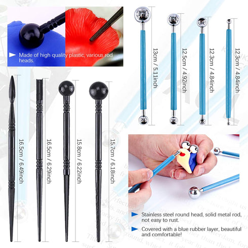 Glarks 28Pcs Carving Modeling Clay Sculpting Tools Set Including Plastic Modeling Tools, Dual-End Dotting Clay Tools, Ball Stylus, Silicone Tip Pe...