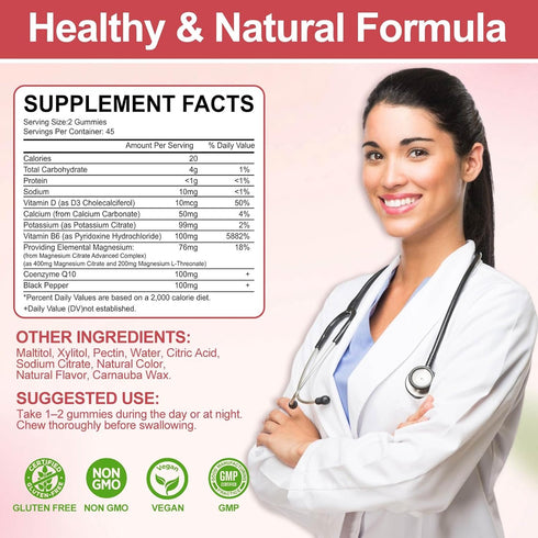 Potassium Magnesium Supplement Gummies - 90 Ct | Sugar Free Magnesium Potassium Supplement with Vitamin D, B6, and CoQ10 for Calm Mood & Sleep Sup...