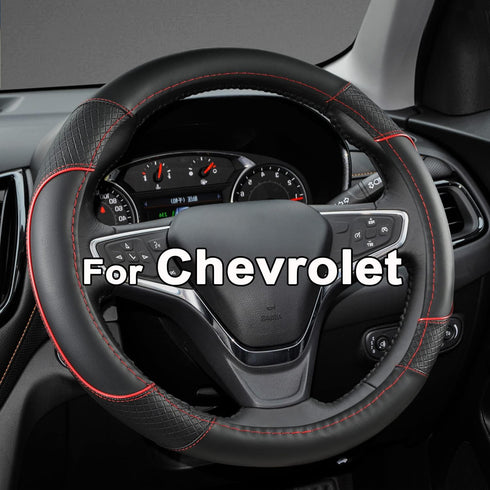 GIANT PANDA Steering Wheel Cover for Chevy Silverado - Car Steering Wheel Cover for Chevrolet Colorado Tahoe -Black+Red Trim...