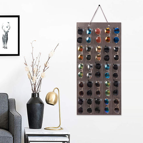 Sunglasses Organizer Storage- Hanging Eyeglasses Wall Pocket Mounted,Eyewear Display,25 Slots (Black, Large)...